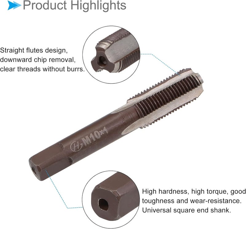 CoCud Hand Threading Taps, M10 x 1 Thread, Metric Alloy Tool Steel Screw Tapping Taper Bottom Tap - (Applications: for Machine Thread Repair), 1-Pair - Image 5